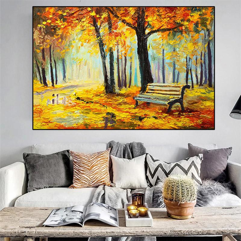 Abstract Landscape Maple In Autumn Forest Tree Leaf Oil Canvas Painting Posters And Prints Wall Art Pictures Home Decor No Frame