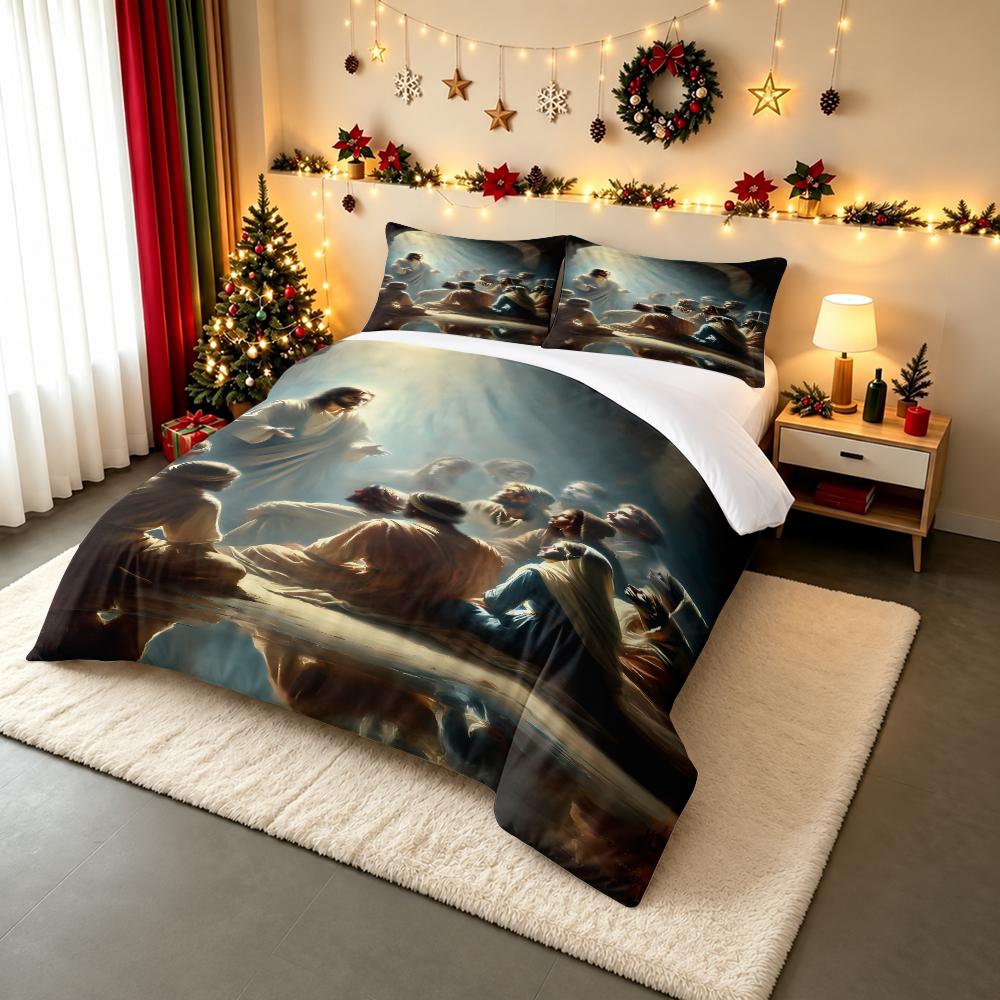 Jesus Sermon to Disciples Bedding set (1 duvet cover, 2 pillowcases, duvet not included), Light of Faith Bible Scene Art Print