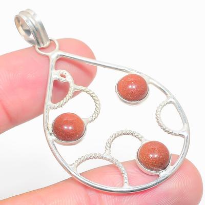 Natural Red Sunstone Gemstone Handmade 925 Sterling Silver Pendant 2.29" E8C84