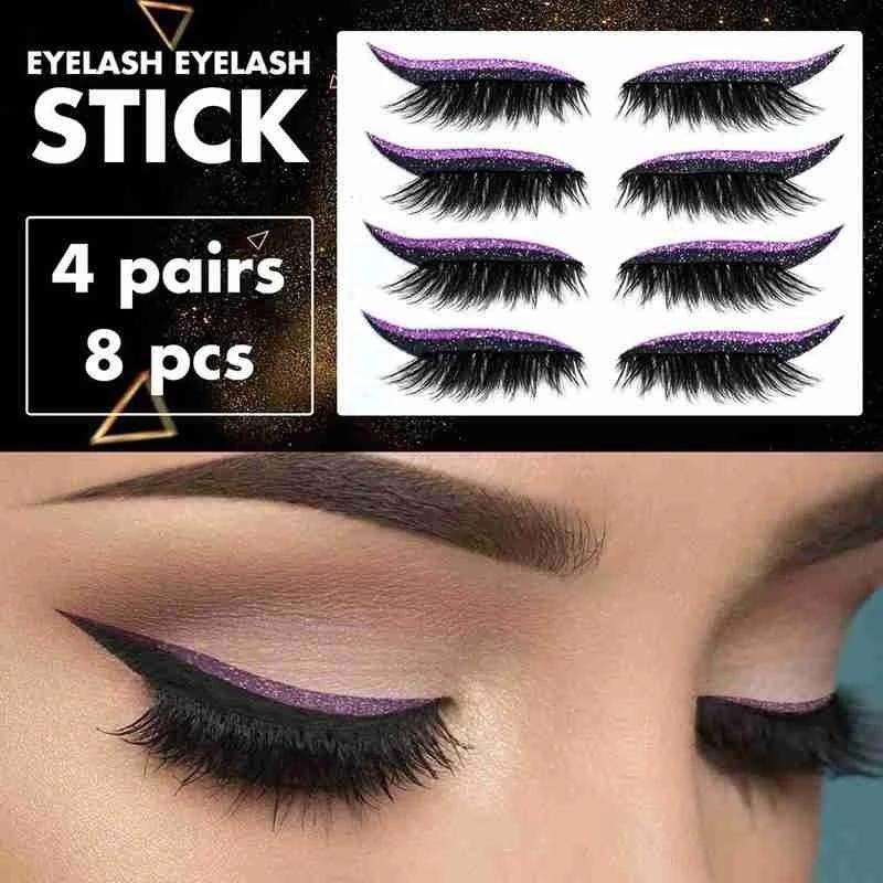 Set di adesivi per trucco occhi ciglia finte Riutilizzabile Eyeliner e adesivi per ciglia Eyeliner glitterato