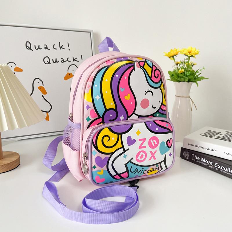 School Canvas Kids Backpack With Car And Unicorn Prints For Boys And Girls