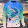 Men's Fish Print T- Shirt Outdoor Long Sleeved Breathable Quick Dry Lightweight Sweat Wicking Tops Spring Summer