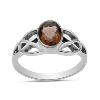 Каблучка з кельтським вузлом Triquetra з натурального димчастого кварцу 925 проби овальної форми 6x8 мм для жінок і дівчат