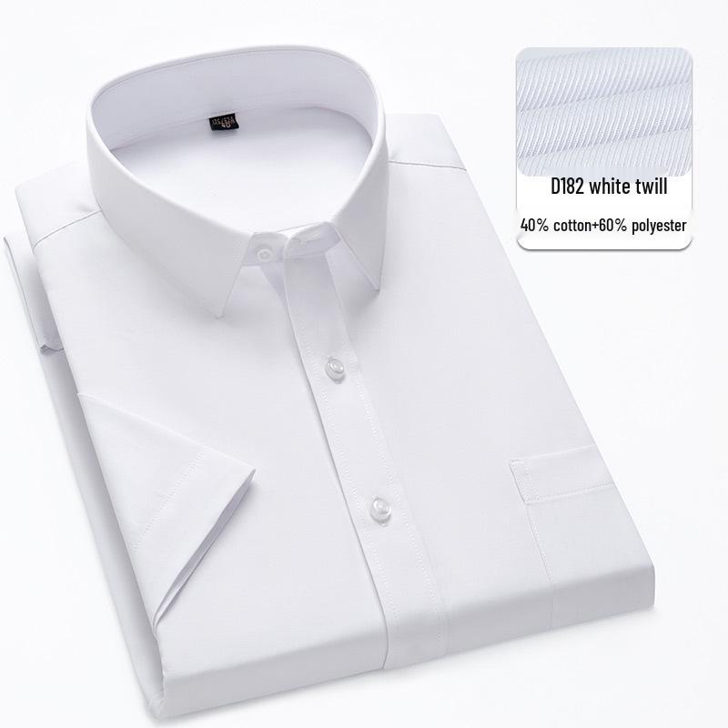 Men's Short Sleeve White Twill Dress Shirt - 40% Cotton Professional Wear