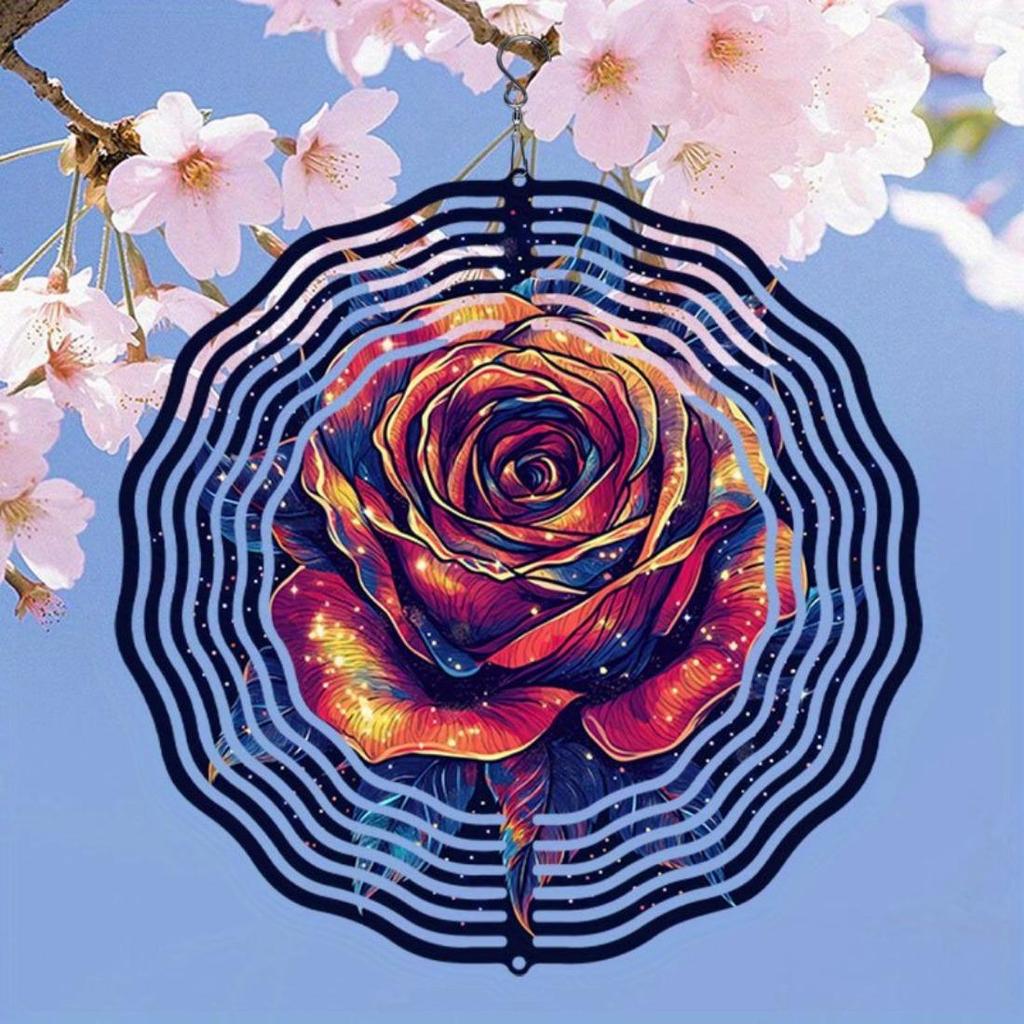[Durable Build] Vibrant 2D Mandala Rose Wind Chime - Durable Metal Garden Decor, Colorful Outdoor Art for Yard, Patio & Balcony