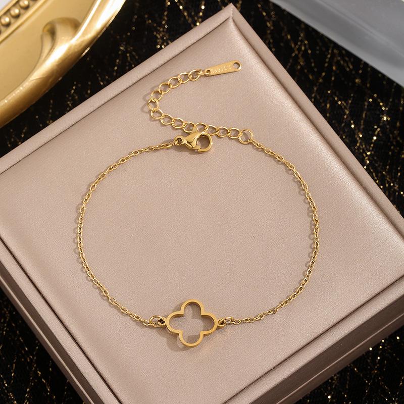 Женский браслет из нержавеющей стали с покрытием 18 карат, четырехлистник