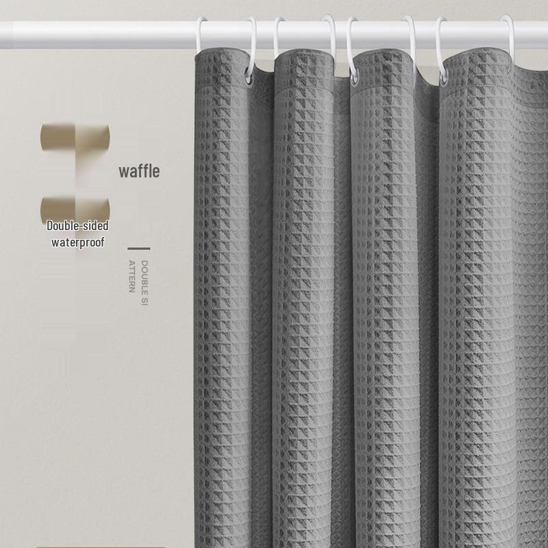 Blogger-Approved White Jacquard Waffle Shower Curtain - Punch-Free, Waterproof, Thick Fabric