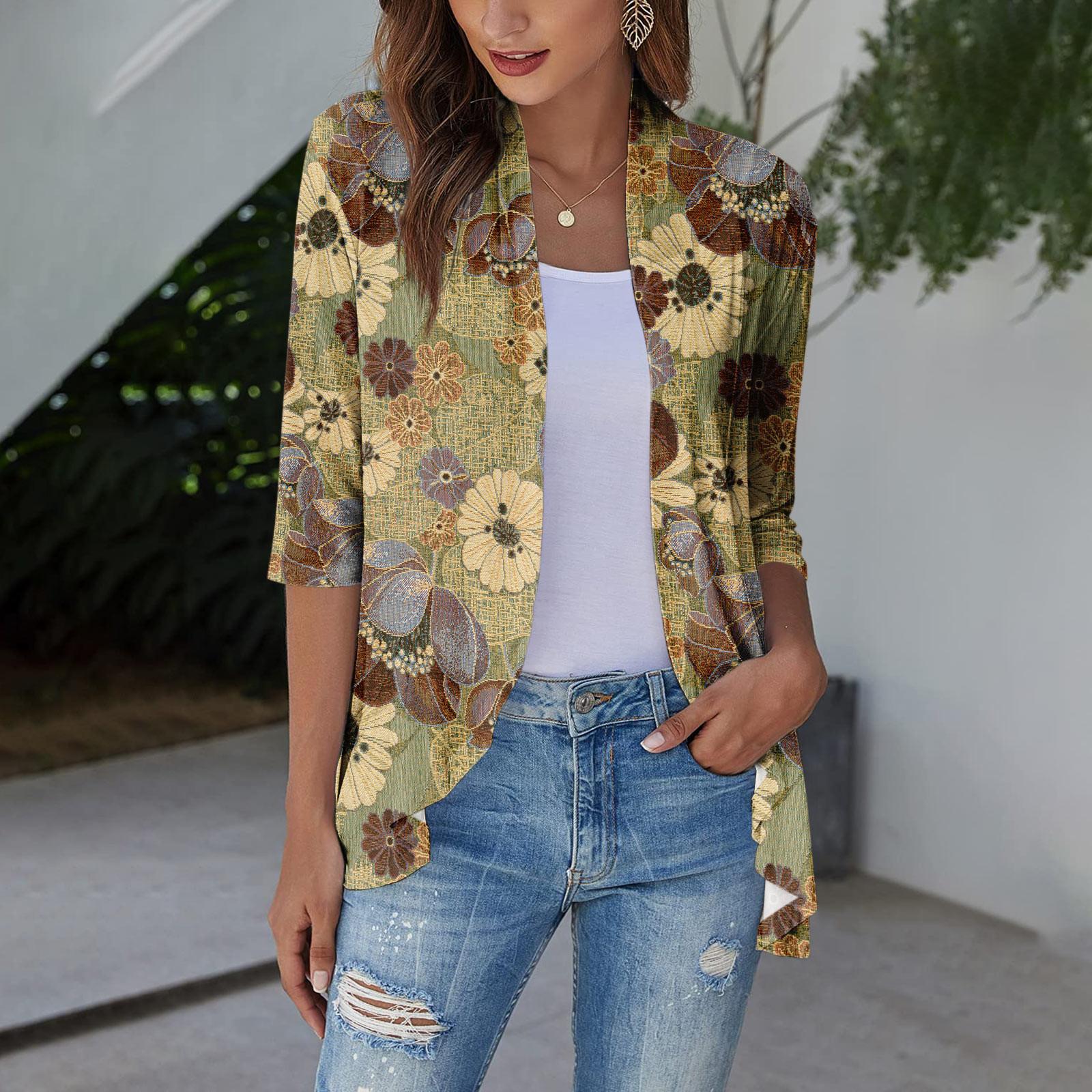 

Летние топы для женщин с цветочным узором для женщин, v-образным вырезом, рукавами 3/4, удобные женские топы, футболки S жёлтый