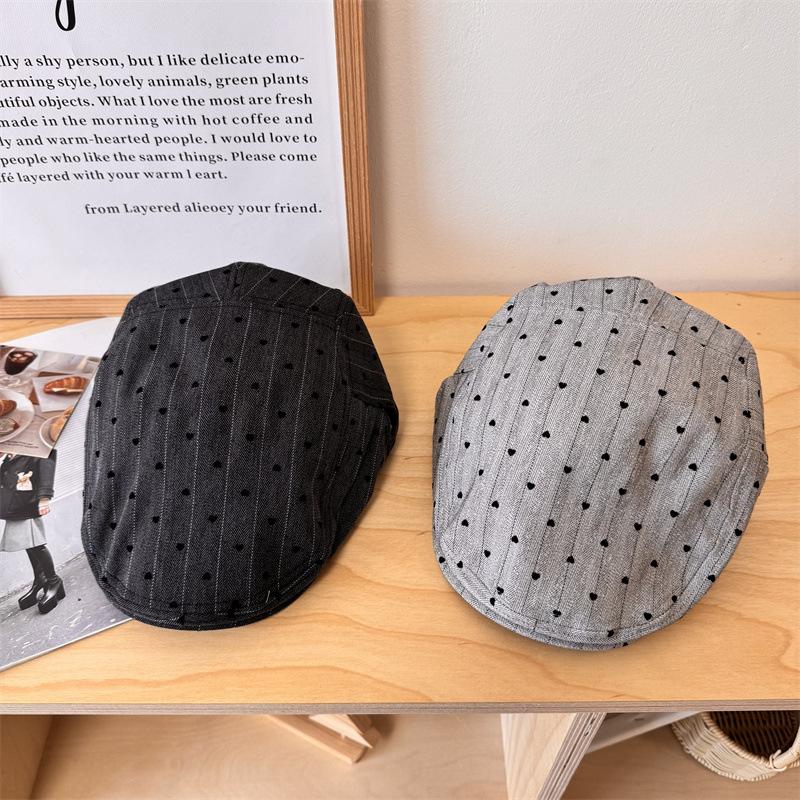 Retro niche striped forward hat women's spring and summer thin face small beret student couple cap men