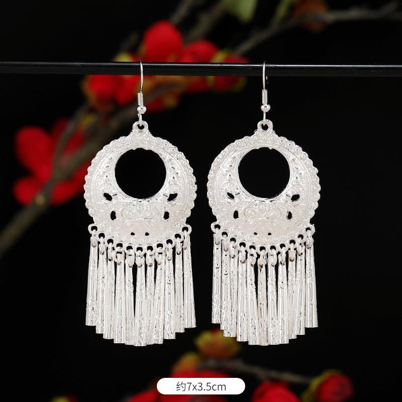 Miao Yin earrings retro exotic niche design long fringed earrings medium earrings women