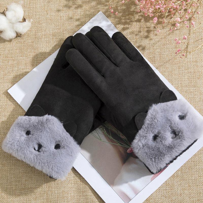 

Touch screen suede gloves autumn and winter skiing riding warm cute girl rabbit head design fleece thickened gloves One size