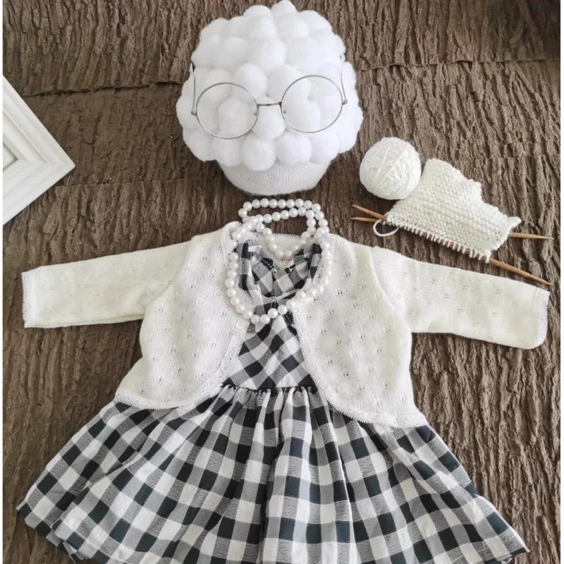 Funny Newborn Photography Props Costume Infant Baby Girl Cosplay Grandma Outfit Hat Clothe Studio Photo Shooting Accessories Set