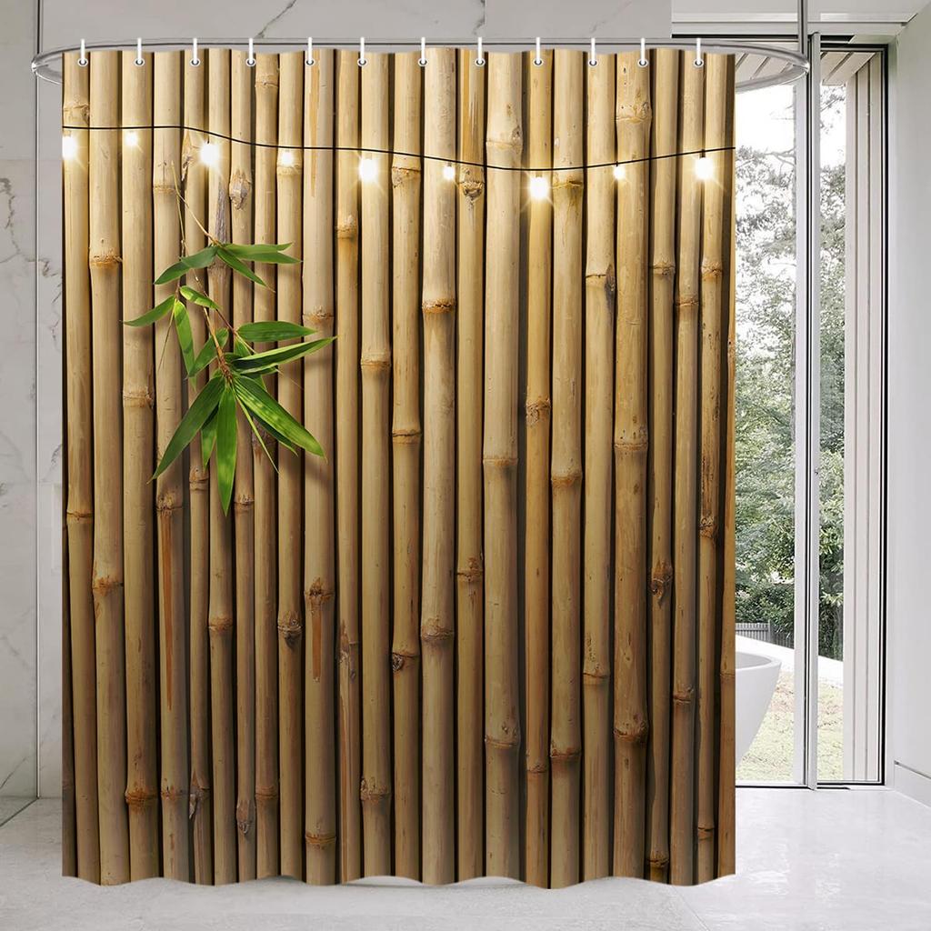 Tenda da Doccia in Bambù, Set Tenda da Doccia Giapponese 3D per Bagno, Natura Zen Con Luci Tenda da Doccia in Tessuto Toilette Vasca da Bagno