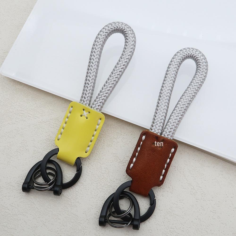 Hand-Woven Cowhide Leather Keychain Pendant with Logo Embossing - High-Quality Anti-Lost Car Lanyard