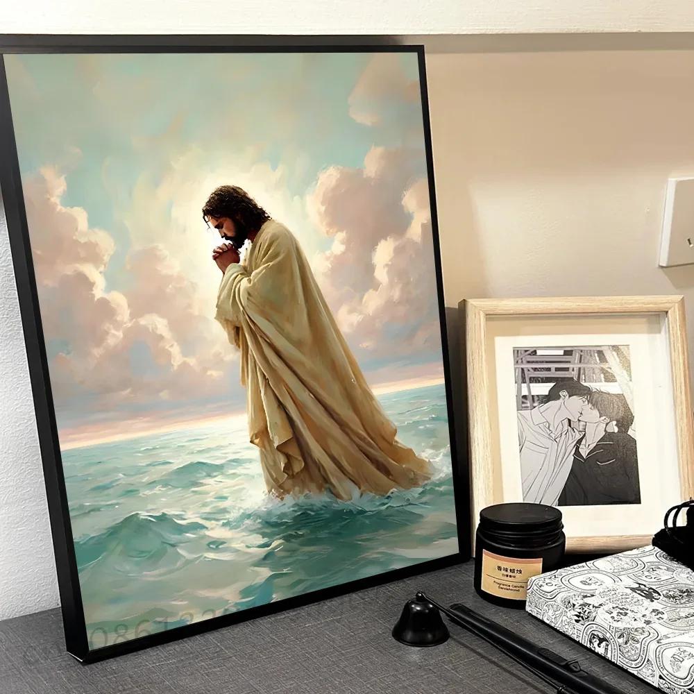 Jezus God Lam Engel Jongen Meisjes Bidden Bijbel Minimalistische Esthetiek Print Canvas Schilderij voor Woonkamer Moderne Woondecoratie