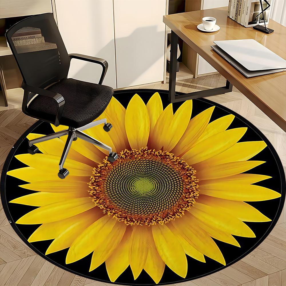 1pc Sunflower Bloom Office Round Area Rug, Indoor Mat Suitable ForOffice, Under Office Chairs Bedroom Living Room Home Decor, Room Decot085