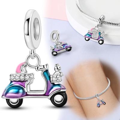 Genuine Charm Copper Plated Blue Purple Electric Bike Cat Pendant Fits Bracelet For Women Women Jewellery Crafting
