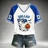 Women's Casual V-Neck Short Sleeve Top Lightweight Breathable Football Team Print Shirt