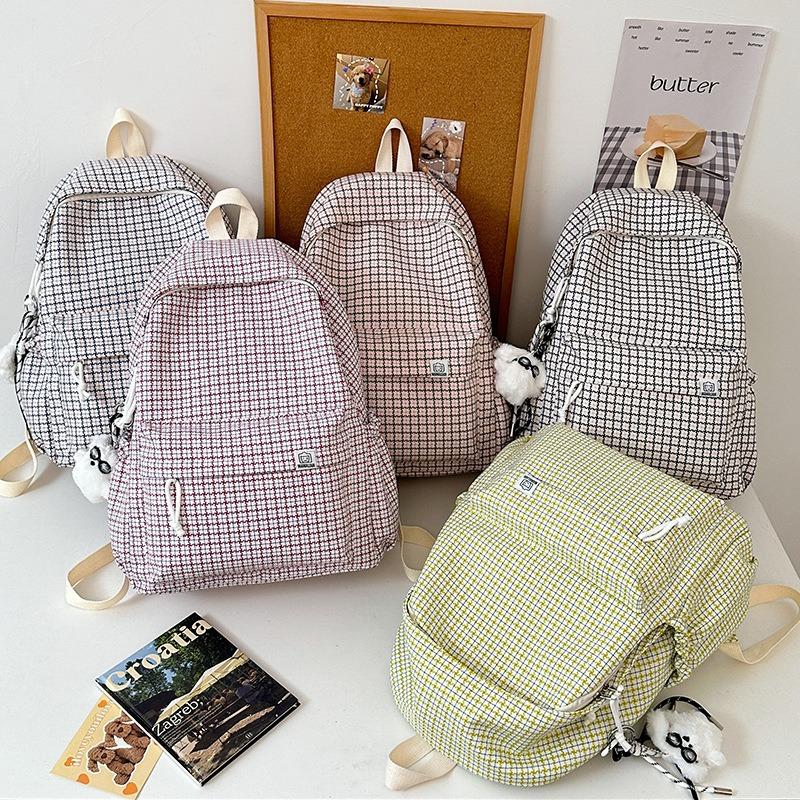 Casual small fresh plaid schoolbag female college student lightweight backpack versatile schoolbag