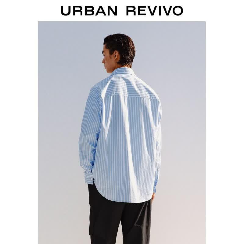 UR Men's Striped Sticker Print Casual Shirt