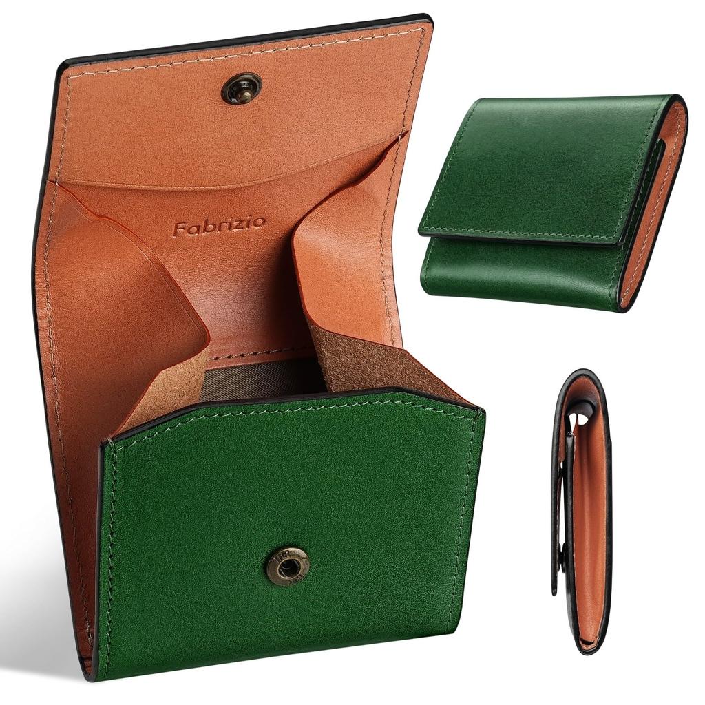 Fabrizio Coin Coin Genuine Luxury Italian Easy to Coin Coin Coin Case Case, Purse, Men's, Leather, Leather, Use, Compact, Thin, Case, Purse, (Green)