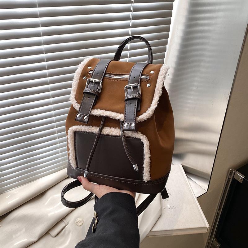 Casual Contrasting Color Retro Matte Backpack Women's New Autumn and Winter College Style Versatile Fashion Backpack