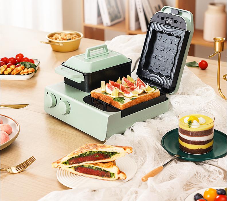 220V Household Electric Waffle Maker 4 In 1 Non-stick Home Breakfast Machine Bread Cake Baking Machine Frying Pan With 3 Plates