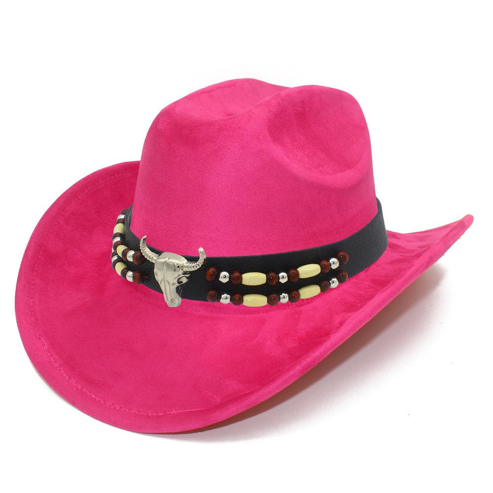 European and American Retro Ethnic Style Suede Top Hat Fashion Big Eaves Western Cowboy Hat Personalized Bull Head Tibetan Jazz Hat