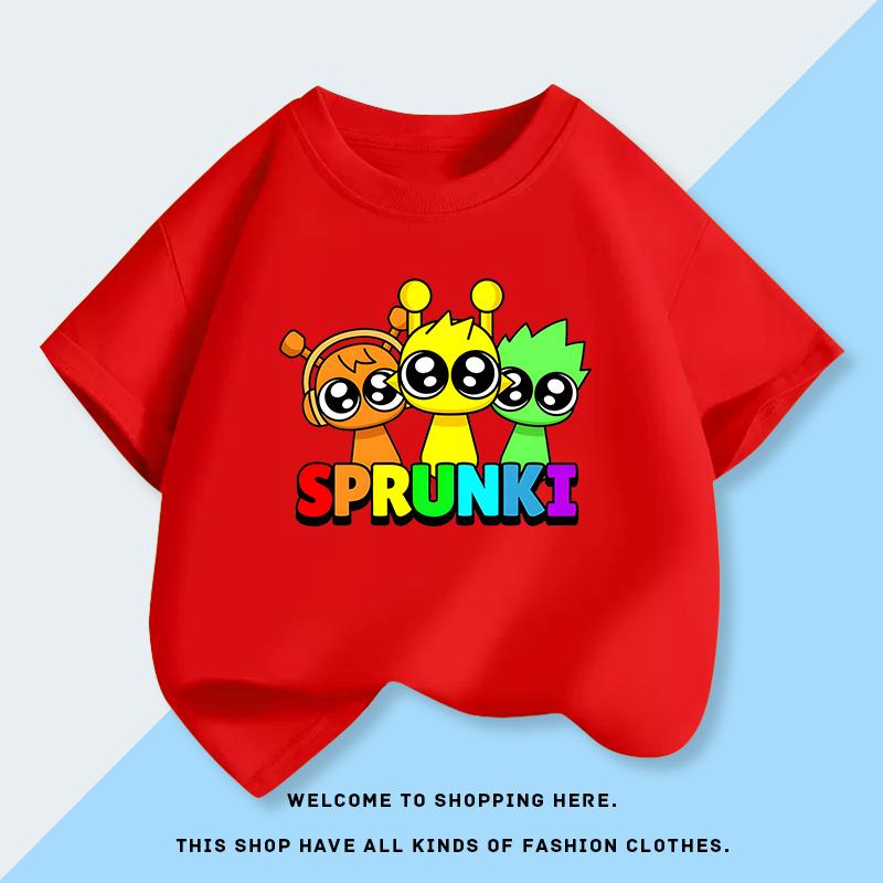 Fashion Children's Sprunki Rhythm Box Summer T-shirt Short Sleeve New Summer Boys' Pure Cotton Top Children's Clothing