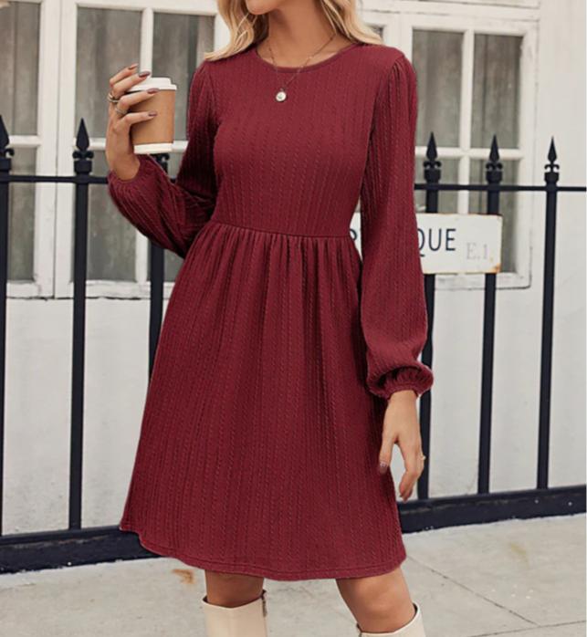 Women's Casual Jacquard Knitted Dress Casual Pockets O-Neck Long Sleeve A Line Dresses For Women Elegant Office Dresses Outwear
