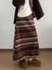 Retro Fair Isle Fleece Women's Mid-Length Lantern Skirt - Ethnic Style, Drawstring Hem, Two-Way Wear for Autumn/Winter