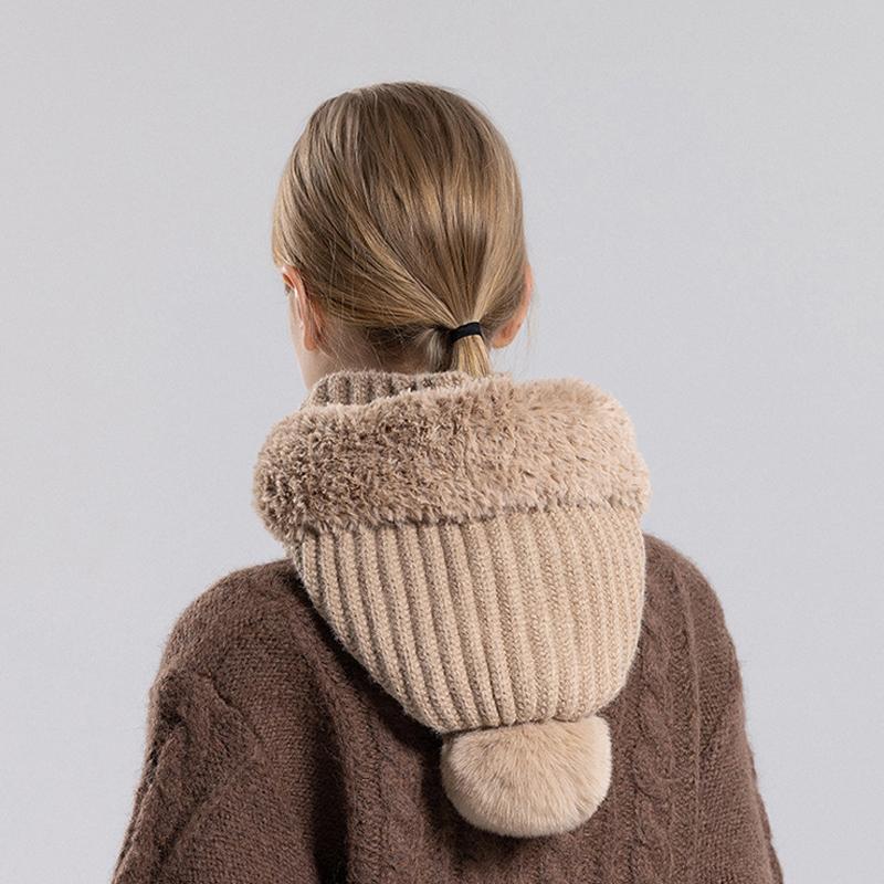 Gestrickte Mütze Hals integrierte Mütze Damen Winter Radfahren winddicht samt warme Wollmütze samt Verdickung Ski Cap Skullies Beanies