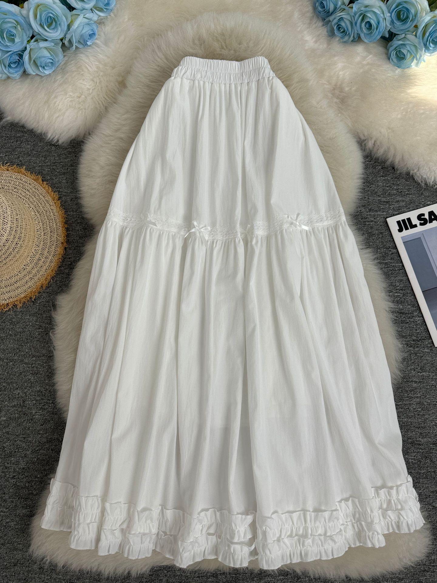 

Japanese-Korean Patchwork Bowknot A-Line Skirt, Gentle Mid-Length Style One Size білий