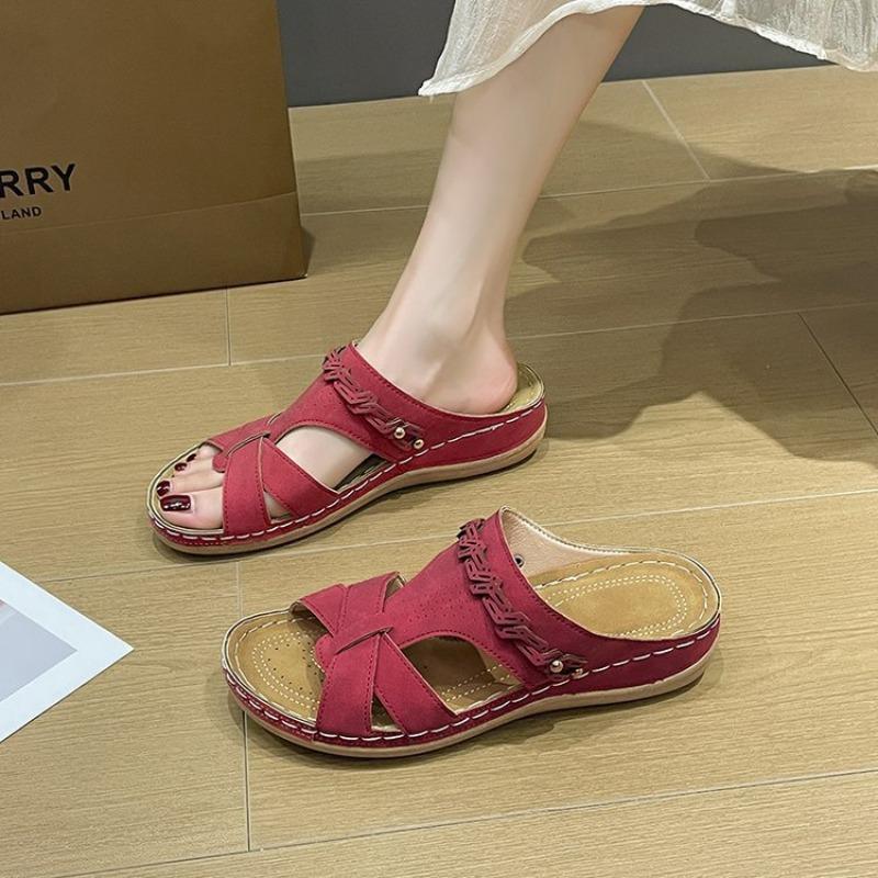 Bottom wind large size slippers waist line wedge heel slippers women's light summer red blue