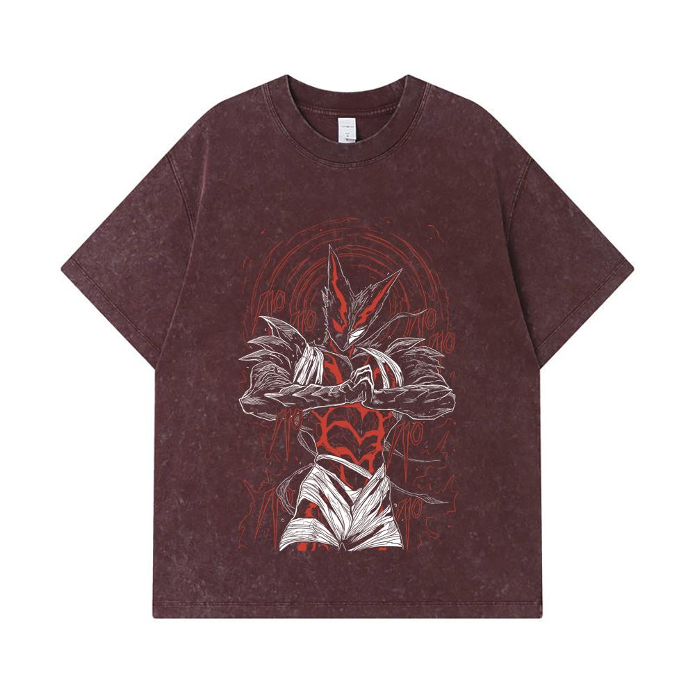 275 GSM Washed T-shirts 100% Cotton One Punch Man V3 Garou Print Unisex Heavy Cotton T Shirt