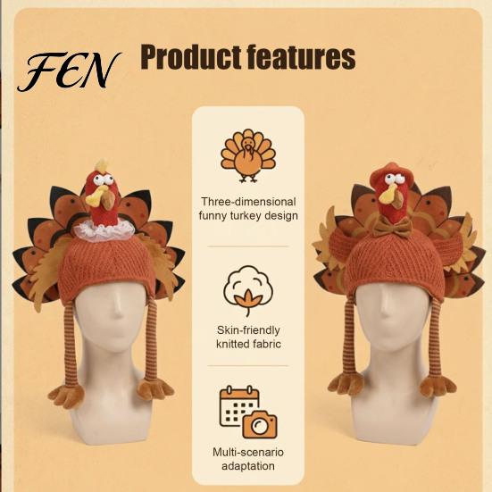 Holiday Costume Accessory for Thanksgiving Funny Turkey Hat Adults, Accessory, Novelty Soft Fun Headpiece Knitted Women, Men, Fall Party Skin Friendly