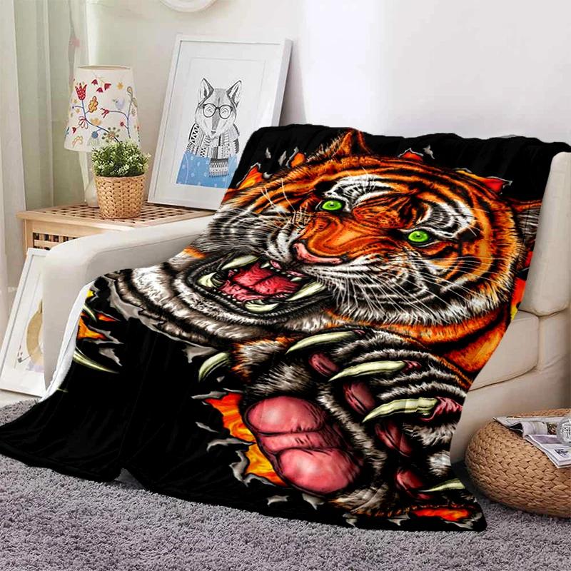 3D Tiger Throw Blanket Super Soft for Spring Line Art Flannel Blanket for Bed Sofa Couch Blanket King Full Size Autumn Modern