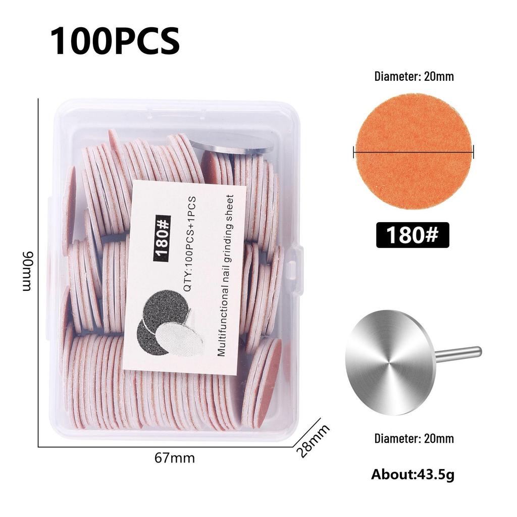 Nail Art Sand Disc for Polishing, Shaping, and Filing Extension Nails - 100 Pieces