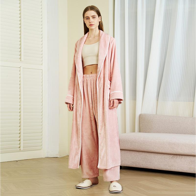 Men's Plush Fleece Robe Set Bathrobe Spa Robes With Pockets Soft Winter Shawl Collar Long Sleeve Robe Warm Pants Set for Men Fluffy Homewear Sleepwear