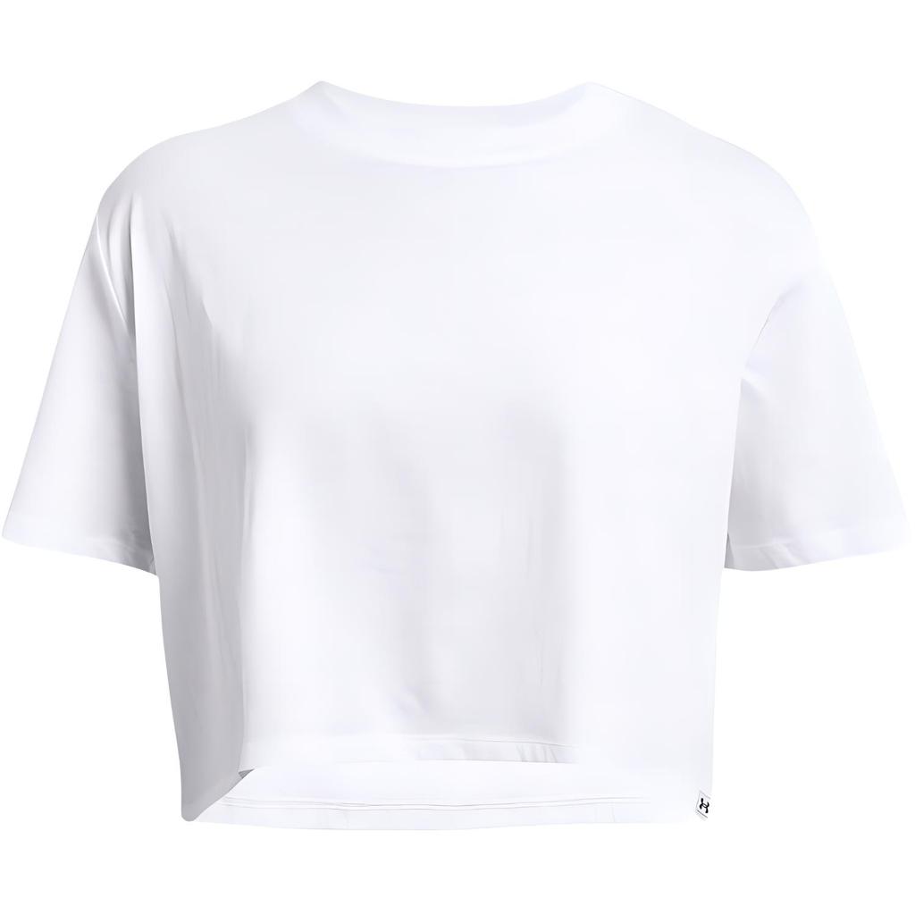 Under Armour Campus Boxy Crop Short Sleeve Solid Color Round Neck Pullover Loose Quick-Dry T-Shirt Women T-Shirts White 1383681-100