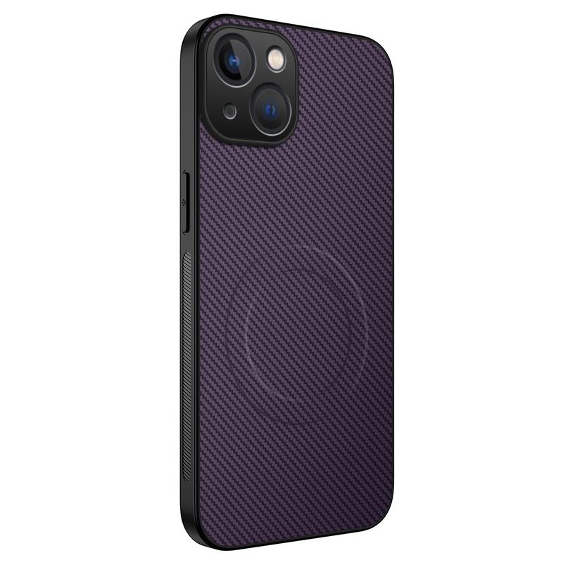 For iPhone 13 6.1 inch Case Compatible with MagSafe WANLONFENG TQ Series Carbon Fiber Texture PC TPU Phone Cover