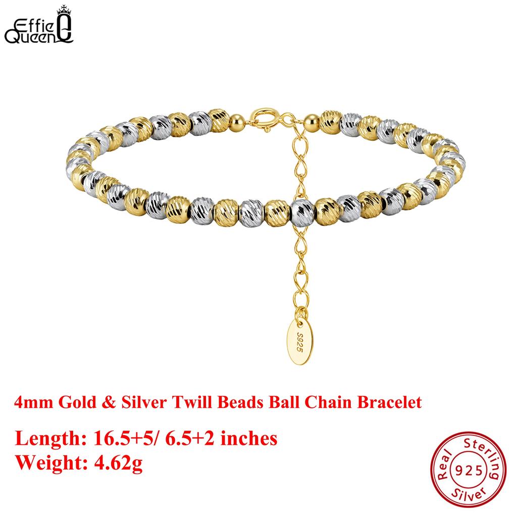 EFFIE QUEEN S925 Silver 14k Gold Twill Beads Ball Chain Bracelet Luxury Jewelry for Women, Men's Bracelet Hand Chain Gift GAB03
