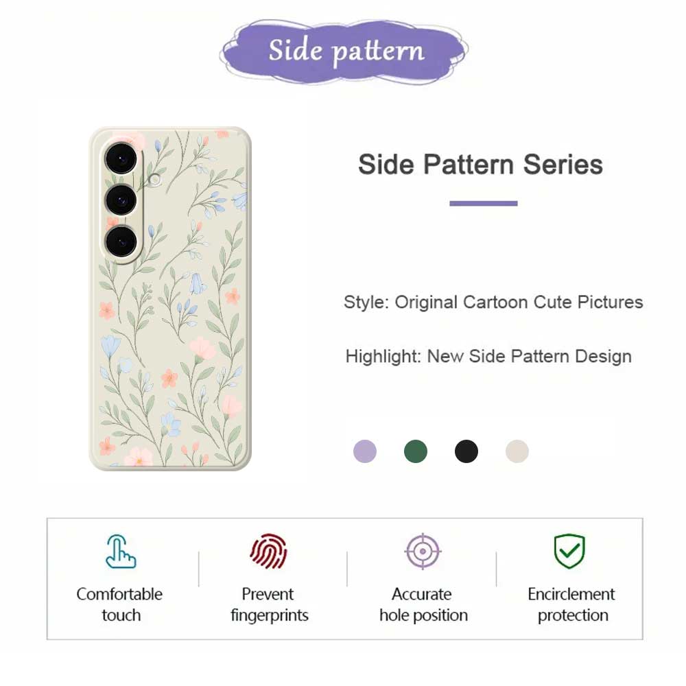 For Samsung Galaxy S24 FE Case Pink Blue Flowers Pattern Printing Straight Edge TPU Phone Back Cover