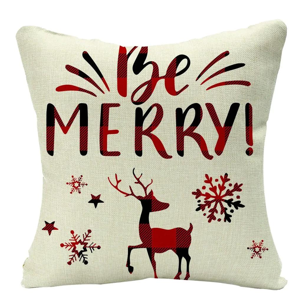 2022 Merry Christmas Home Decor Cushion Cover 45x45cm Cute Animals Cartoon Printed Throw Pillow Cover Xmas Decorative Pillowcase