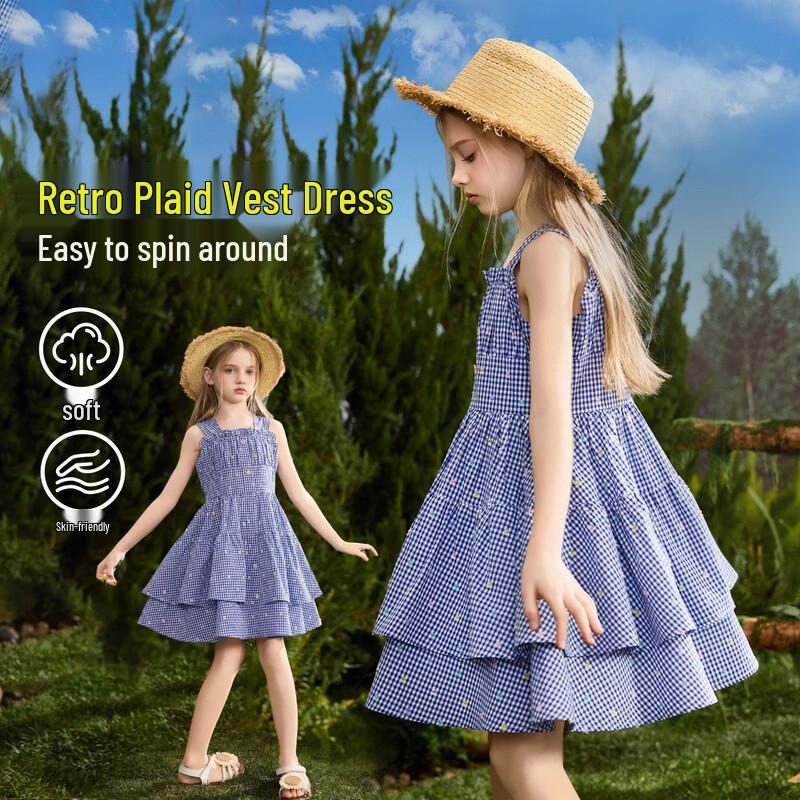 ASK JUNIOR Girls  Vintage Plaid Sleeveless Tiered Dress 150