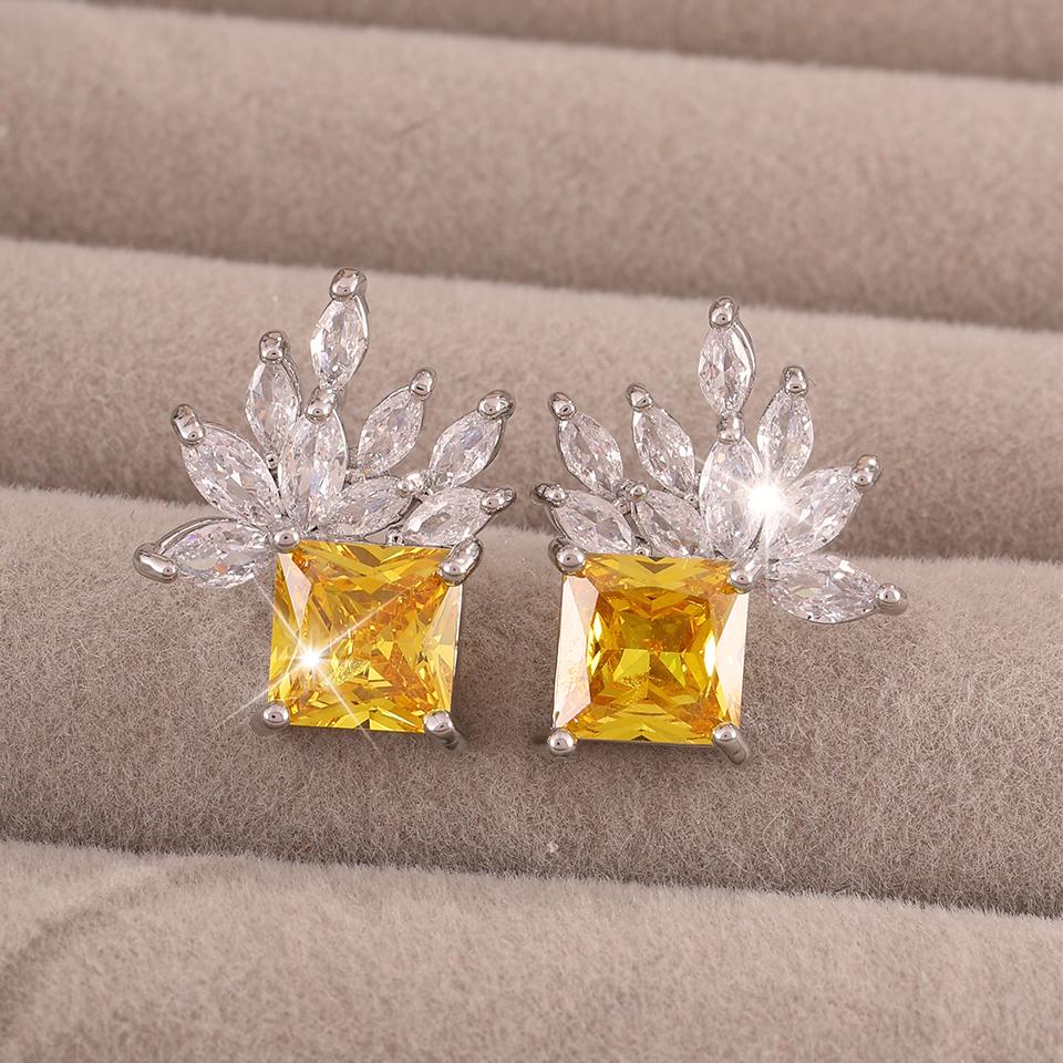 

ZAKOL New Simple Elegant Square Cubic Zirconia Earrings Bling Yellow CZ Dangle Luxury Women Wedding Engagement Zircon