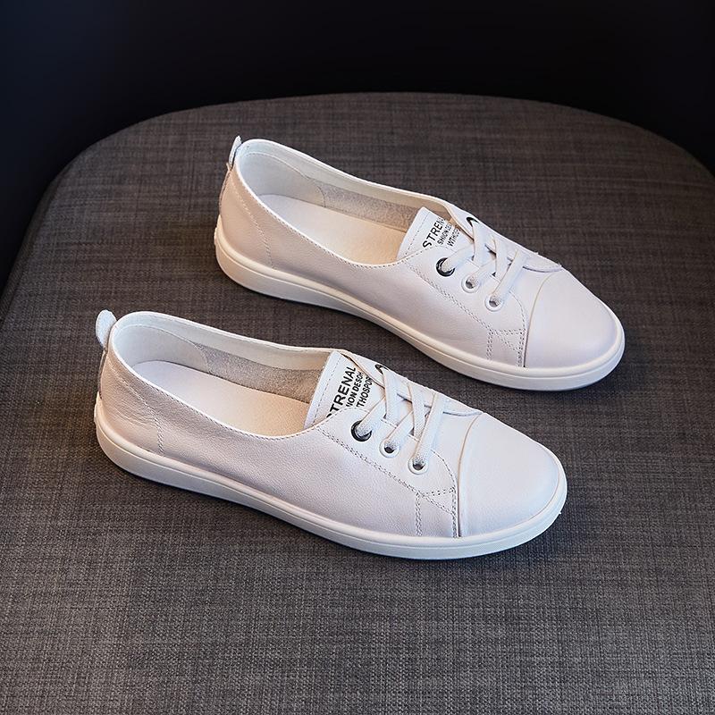 

Первый слой воловьей кожи. Маленькие белые туфли. Новые женские универсальные туфли для спорта и отдыха I Four Seasons. Кроссовки в корейском стиле. 39