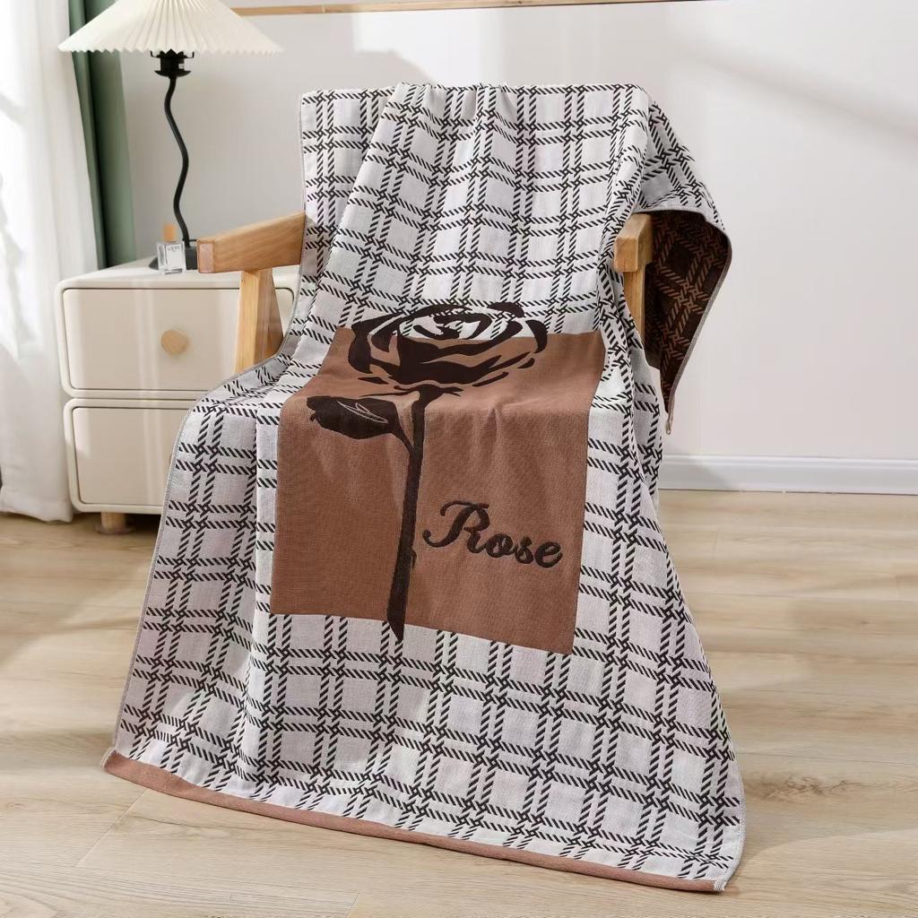 Country Flowers Adult Bath Towel Soft Large Size Cotton Gauze Beach Towel Jacquard Swimming Pool Bath Wrap Quick-Dry