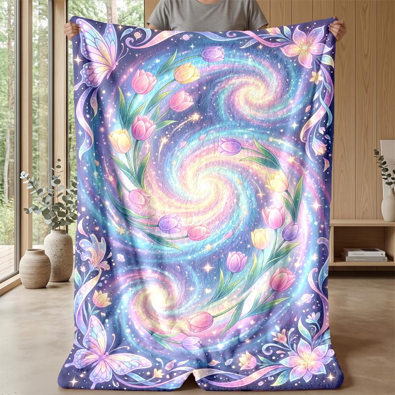 Galaxy Flower Art Theme blanket Lightweight Warm Flannel Blanket Decorative Throw Blanket for Home Decoration