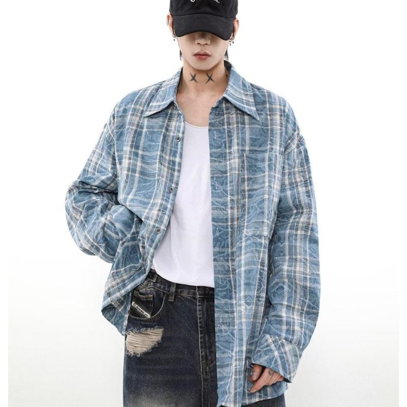 

Унисекс Повседневная Рубашка в Клетку в Ретро Стиле - Высококлассный Ленивый Стиль для Мужчин (Весна лето) L синий